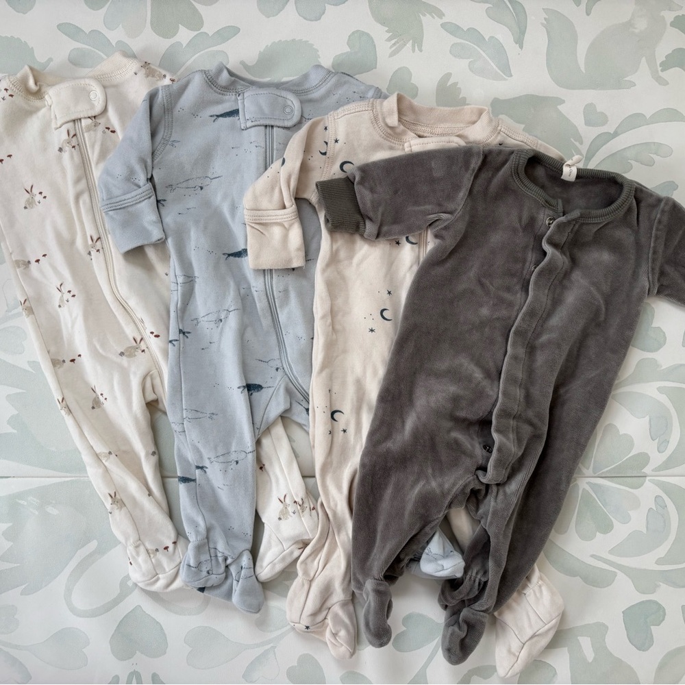 Four (4) Quincy Mae footed onesies